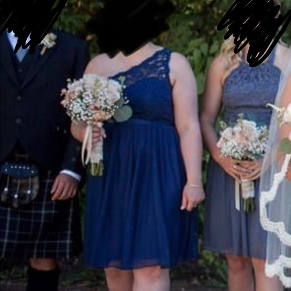 David’s Bridal navy blue one shoulder dress - Picture 7 of 7